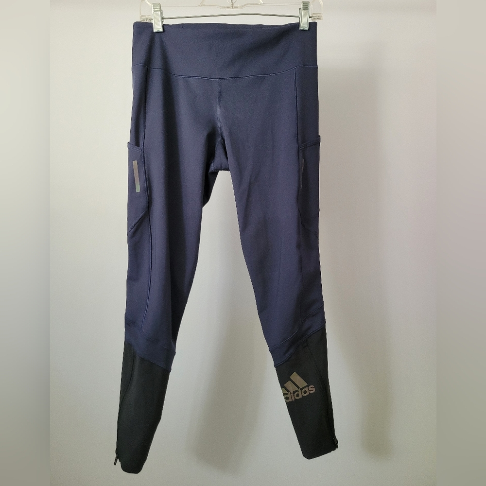 Adidas Running Tights Climalite Leggings Small Blue Reflective Never Worn